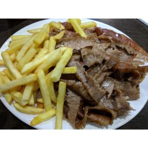 Lamb donner meat and chips