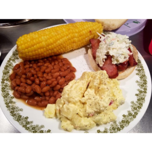 BBQ beans, coleslaw and sweetcorn salad