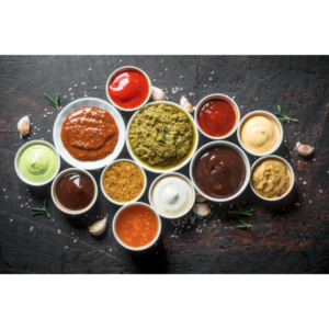 Sauce chille garlic and herbs, BBQ mayo and ketchup
